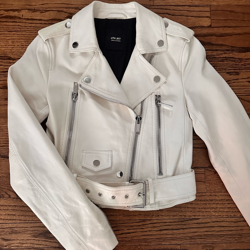 LTH JKT white leather biker jacket.  Never worn before. Size xs